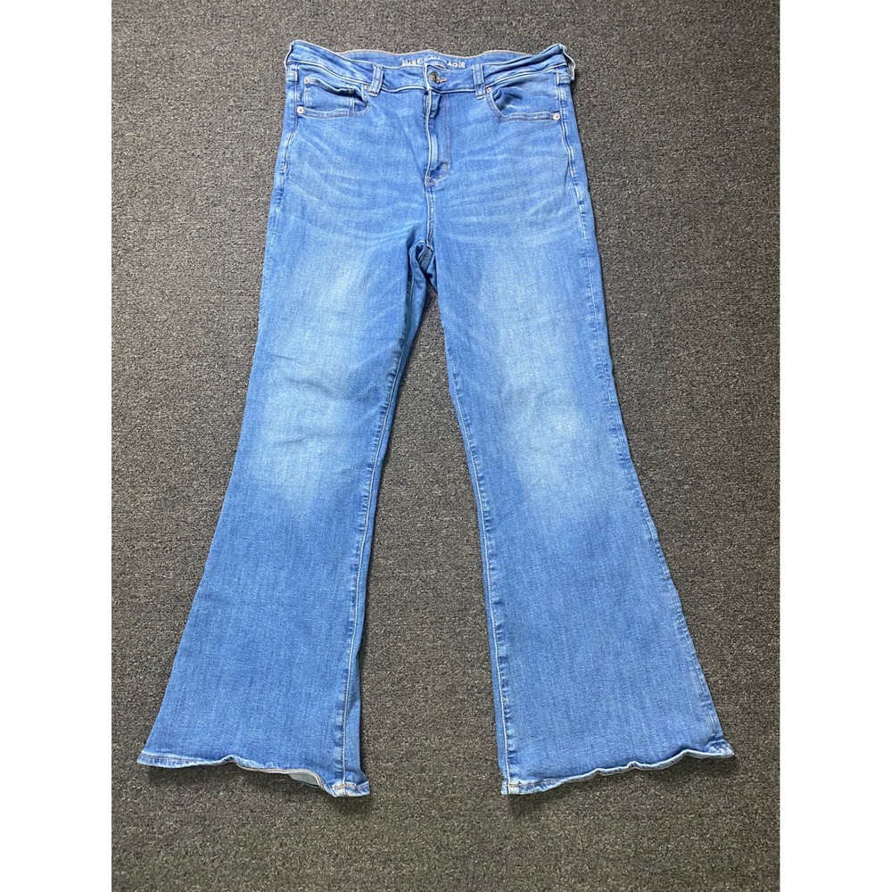 American Eagle Super Hi-Rise Flare Blue Jeans Womens 16 Reg Next Level Stretch